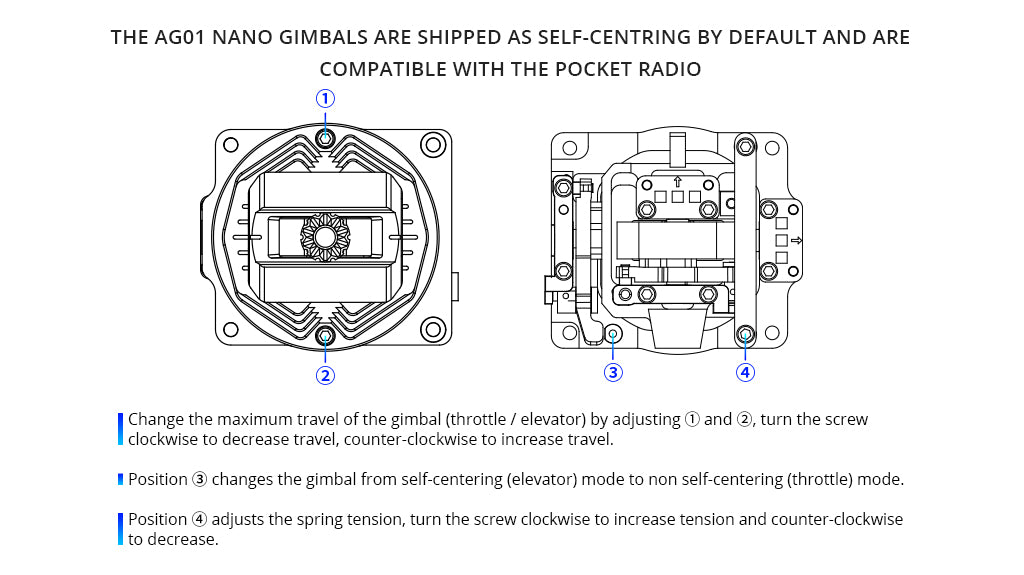 AG01 NANO CNC Hall Gimbals for Pocket Radio